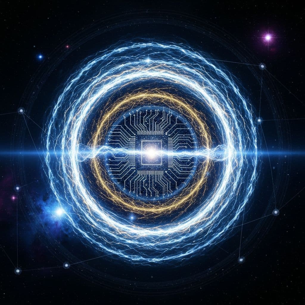 Quantum wormhole portal convergence in deep space with silicon circuits merging into cosmic energy